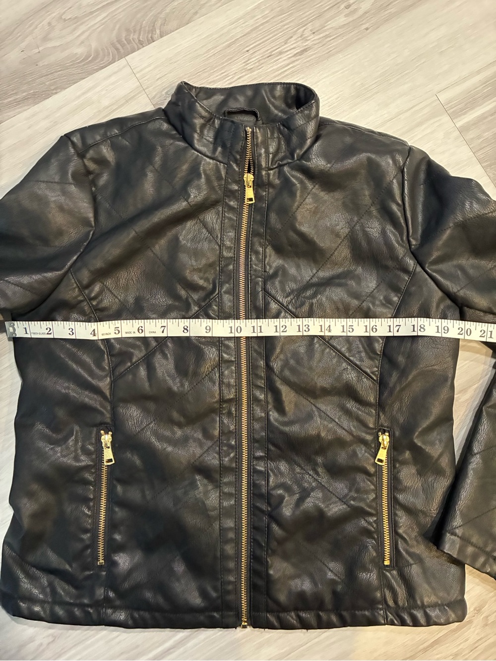 Black Faux Leather Zip Jacket with Gold Hardware - Picture 2 of 9